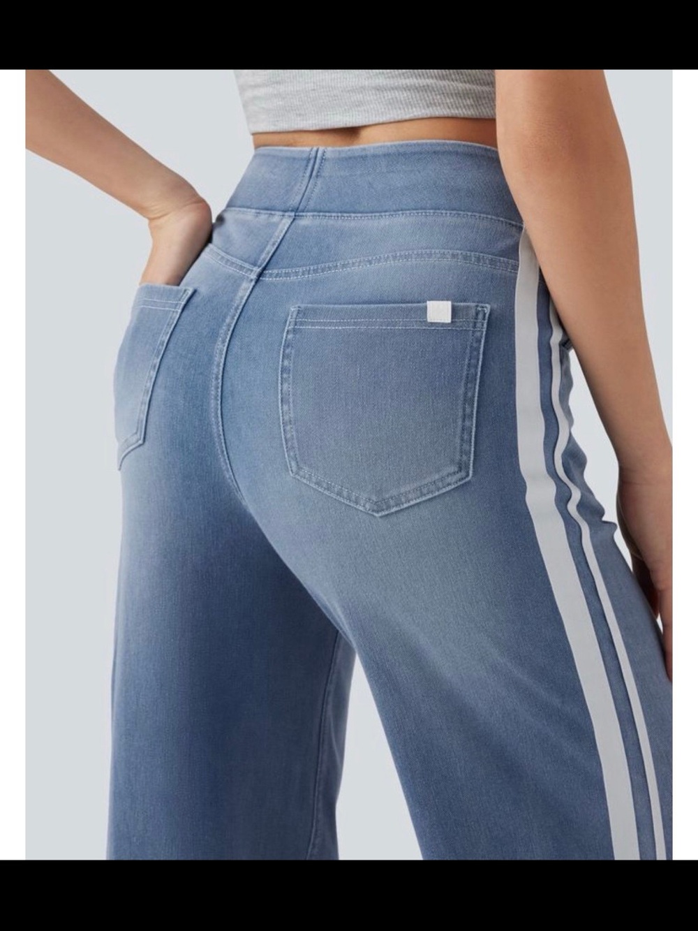 HALARA Light Blue Wide Leg Jeans with White Side Stripes - Picture 2 of 3